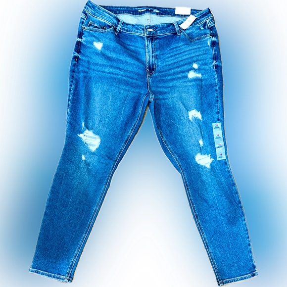 NWT Old Navy SZ 18 “Rockstar” blue super skinny mid-rise jeans. Waist 40”-44” - Picture 1 of 4